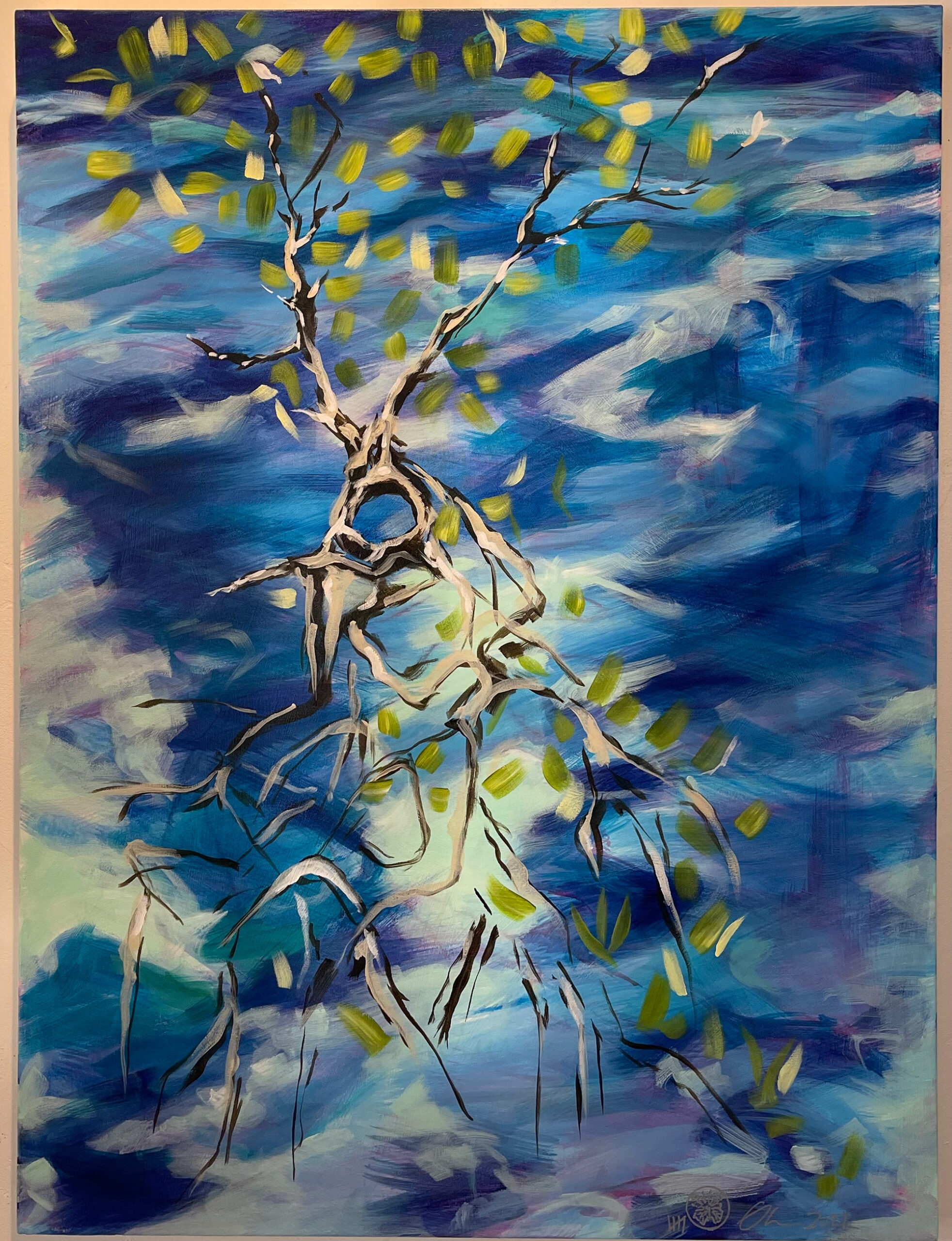 Sun, Beach, Water & Sky (Branches) a mixed media painting by Olvia Daane in Aspen, Colorado